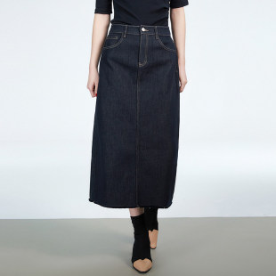 「秋」高端QR0B0011气质通勤牛仔长裙半身裙女2.24春
