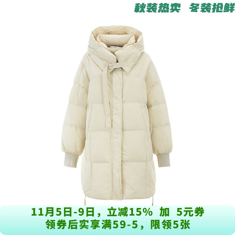 UY1B0020含白鸭绒宽松连帽长款保暖羽绒服女10.23冬