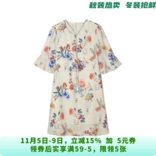 QY0A0114温柔印花中裙七分袖裙子连衣裙女6.4夏