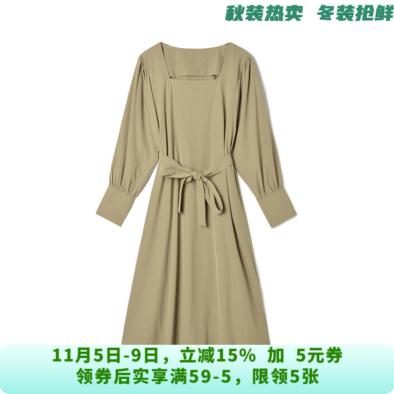 YC0A0011气质方领中长裙蝙蝠裙子连衣裙女8.27秋