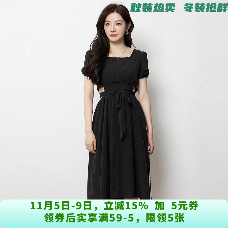 MM0A0011松紧腰中长裙设计感裙子连衣裙女7.3夏