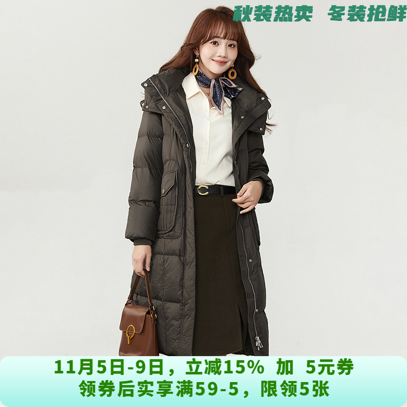 高端GF1B0032加长款保暖白鸭绒羽绒服女11.25冬