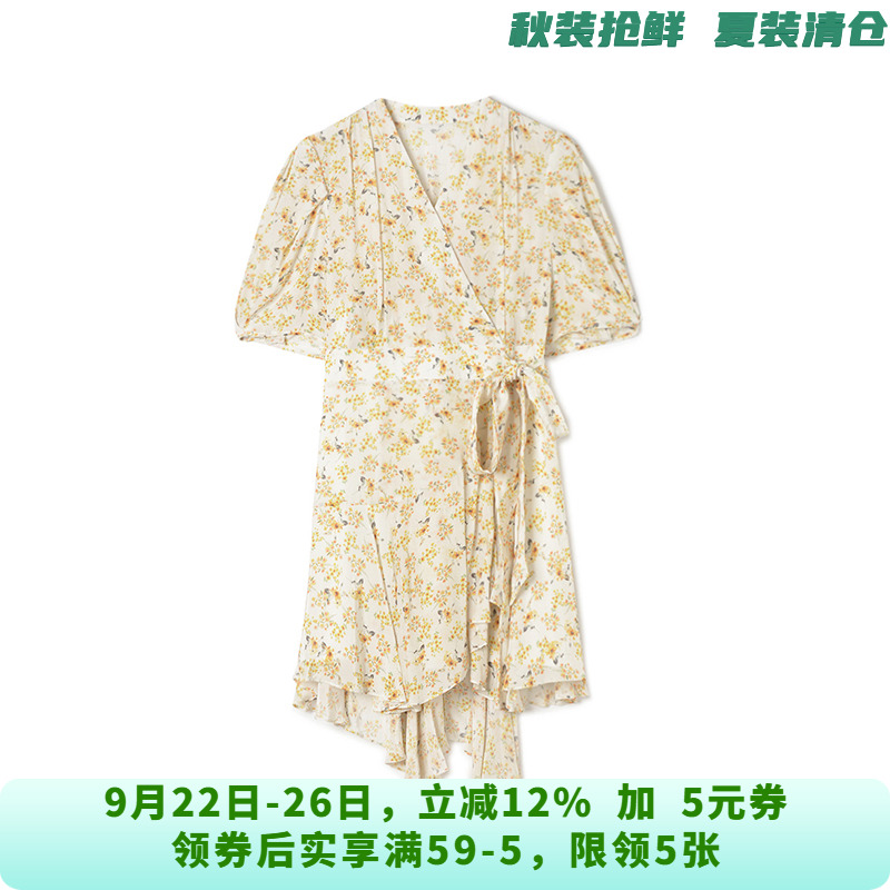 深圳南油NY0A0182洋气碎花V领短裙连衣裙女5.9夏