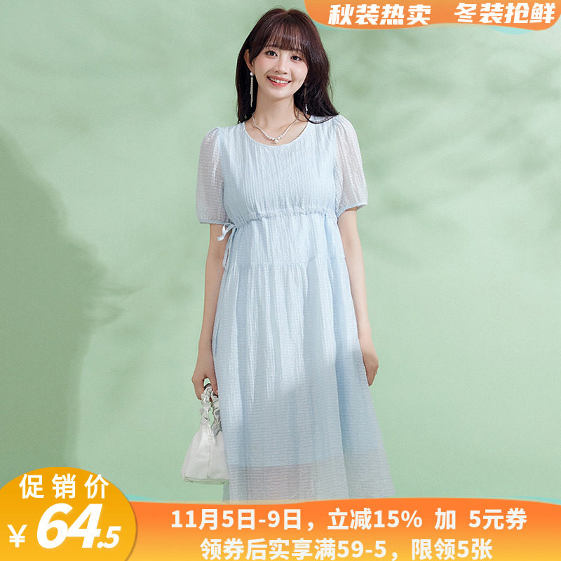 AS0A0029简约圆领中长裙五分袖裙子连衣裙女4.15夏