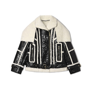 AF0M0001拼接时尚感上衣一体绒皮衣外套女12.20冬