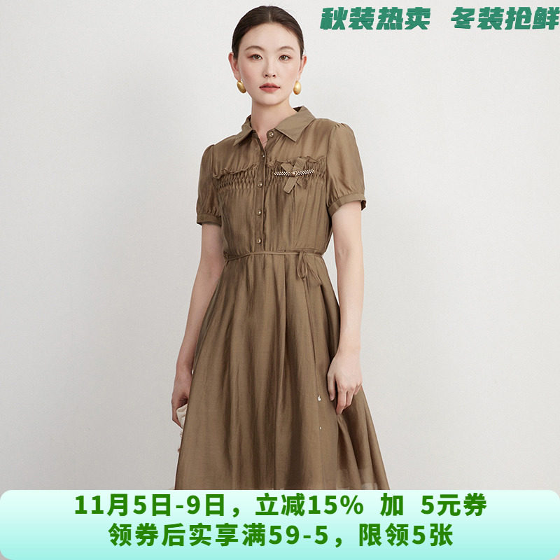 HY0A0004含天丝短袖中裙可开扣裙子连衣裙女5.17夏