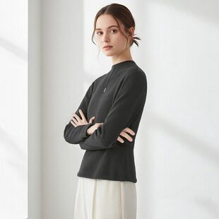 女2.24春 针织衫 KA0E0003套头长袖 纯色上衣高弹修身