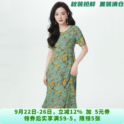 深圳南油NY0A0441古韵典雅中长裙连衣裙女6.1夏