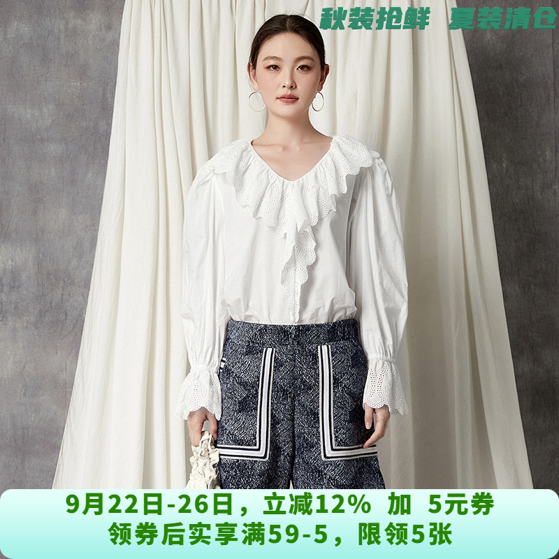 YS0D0011镂空设计长袖上衣减龄款套头衬衫女7.29秋
