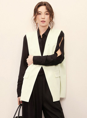 LH0N0001侧边开衫上衣一粒扣中长款马夹女1.16春