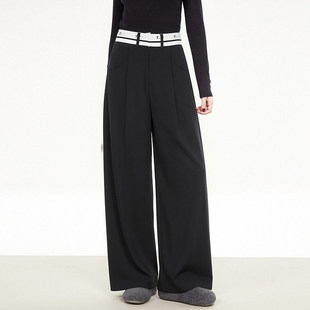 深圳南油CV0P0083拼色高腰长裤 女3.26春 子休闲裤