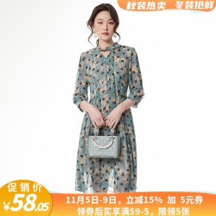 深圳南油NY0A0373七分袖印花中裙连衣裙女4.8春