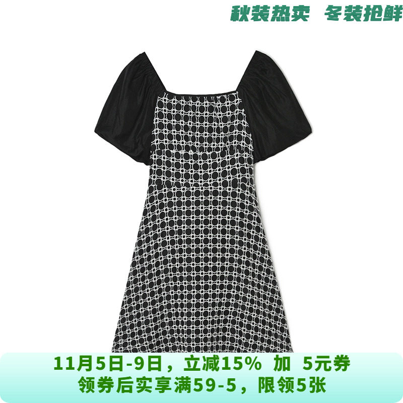 HG0A0213法式优雅短裙拼色短袖裙子连衣裙女6.7夏