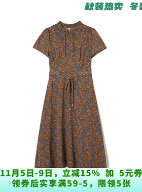 HH0A0409复古印花中长裙连衣裙专柜折扣女装6.17夏