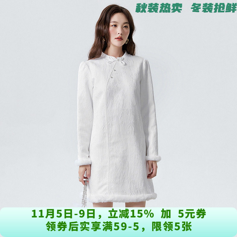 RU0A0005国风立领短裙纯色长袖裙子连衣裙女9.15秋