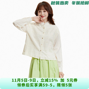 AM0D0067镂空提花长袖上衣棉质单排扣衬衫女8.5秋