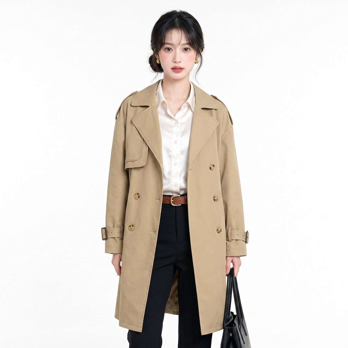 NR0J0009直筒双排扣百搭加长款风衣外套女8.22秋