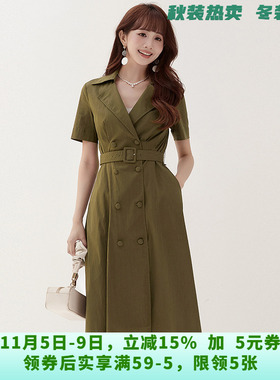 深圳南油NY0A0801双排扣气质中长裙连衣裙女6.16夏
