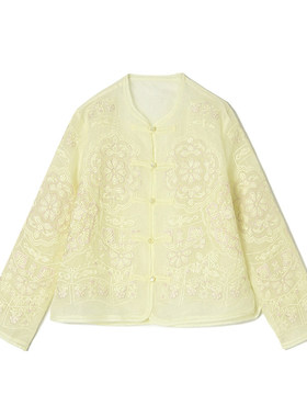 HG0K0033刺绣图案长袖上衣单排扣国风外套女1.14春