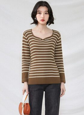 SE0E0003辣妹风条纹上衣套头高弹针织衫女3.27春