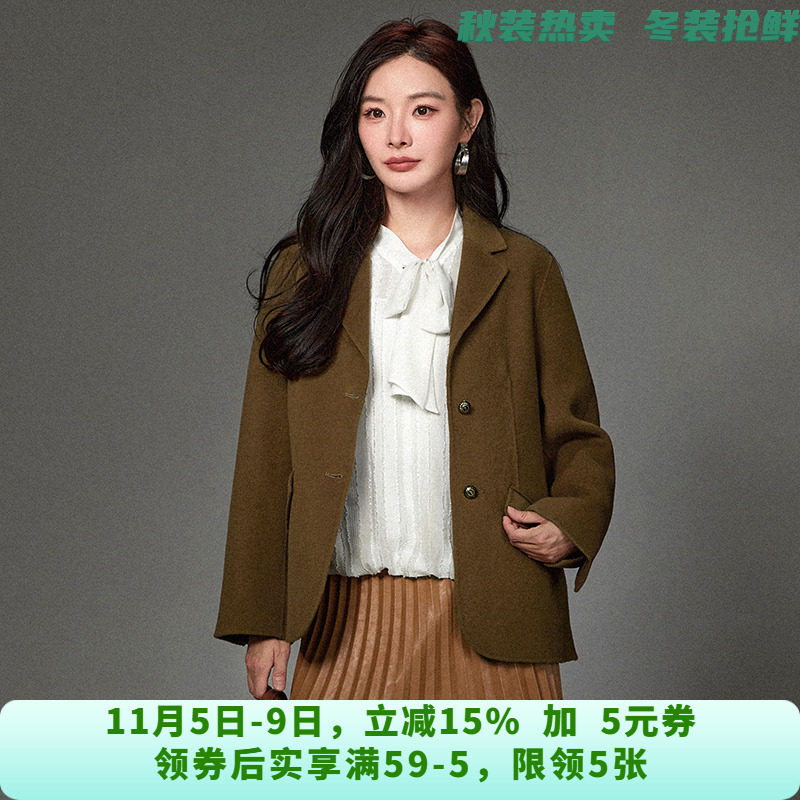 LR1E0036含绵羊毛单排扣双面尼毛呢外套大衣女10.9冬