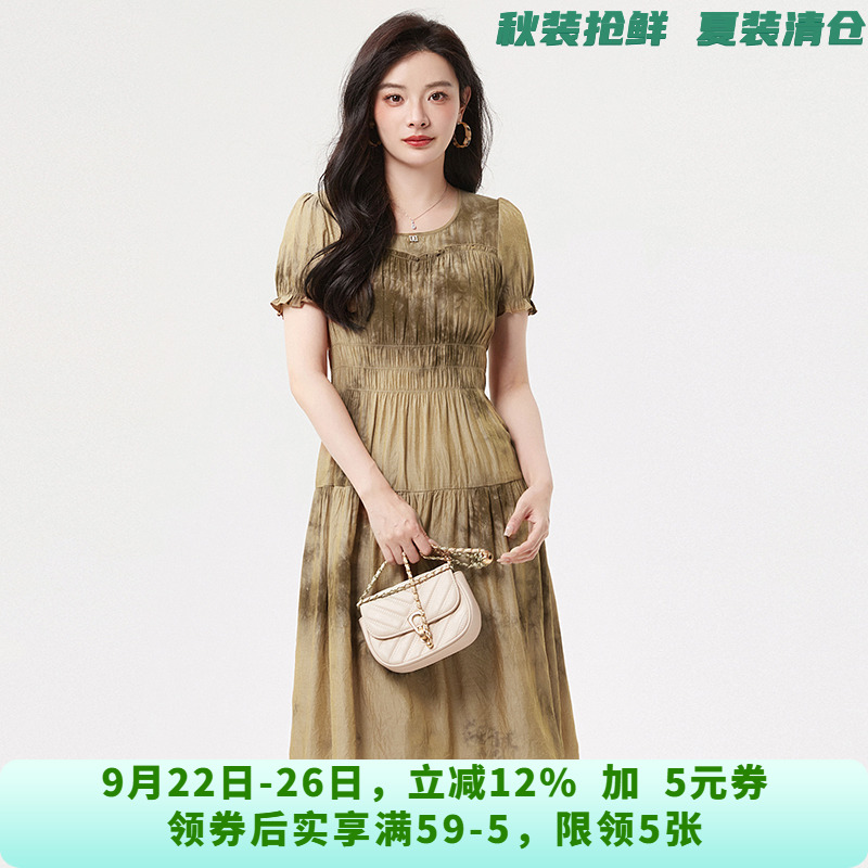 HH0A0344松紧腰中长裙连衣裙专柜折扣女装6.25夏