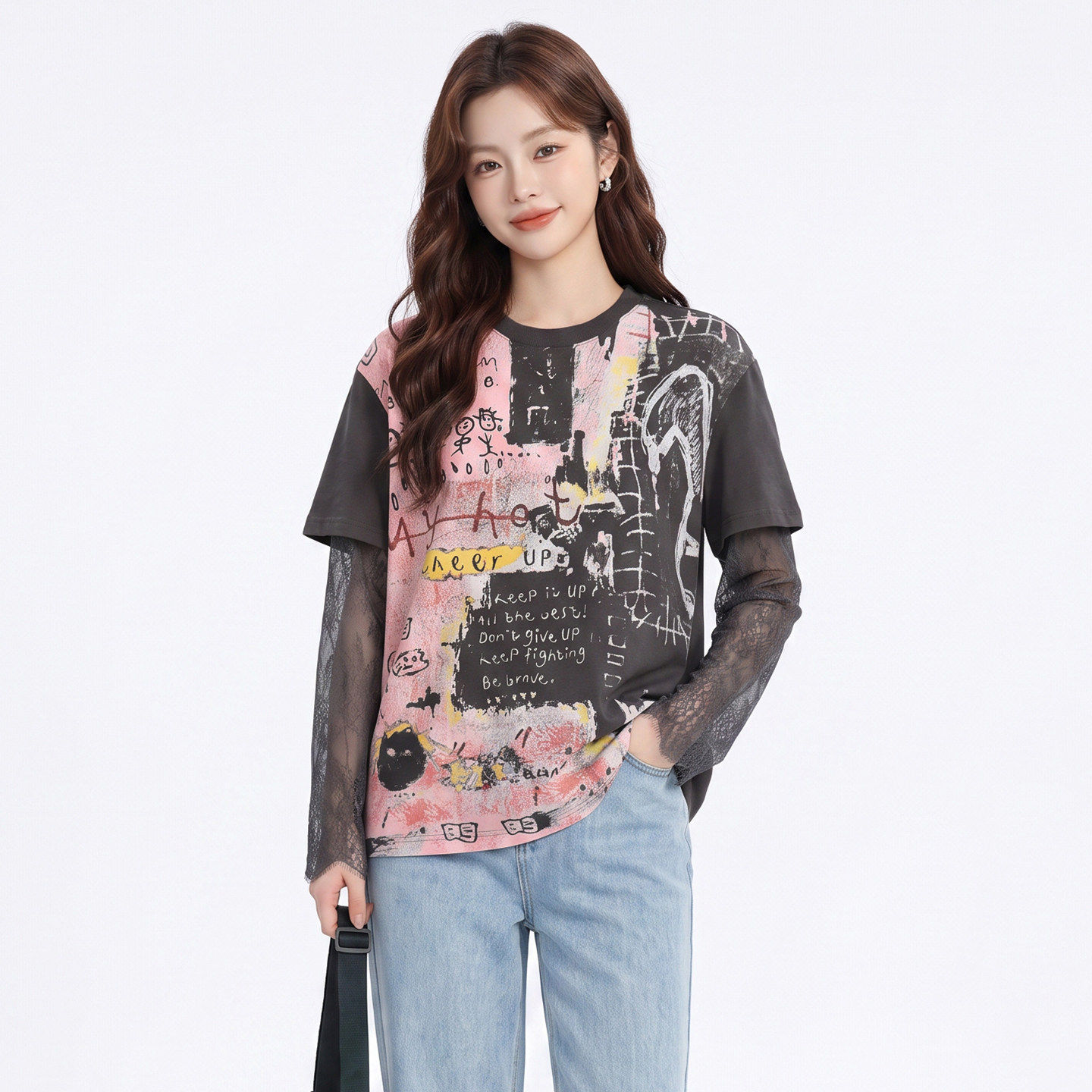 [华]高端HX0C0002时尚印花套头百搭上衣T恤女8.14秋