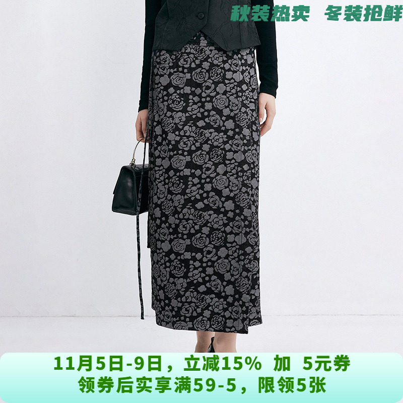RU0B0011时髦印花长裙包臀气质半身裙女10.2秋