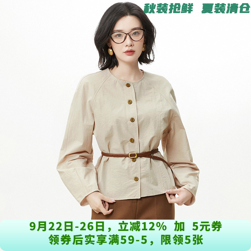 BY0D0031温婉大方纯色上衣单排扣长袖衬衫女8.18秋