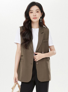 NF0N0001韩版宽松西装上衣纯色中长款马夹女2.25春