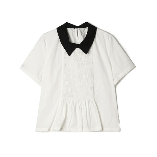 HG0D0012温柔减龄拼色设计上衣短袖翻领衬衫女4.8夏