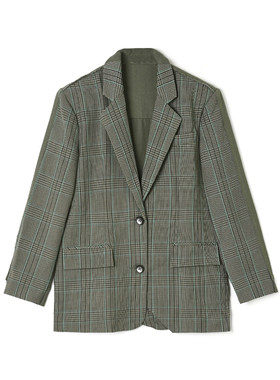 AF0K0008法式优雅西装上衣中长款格纹外套女12.30春