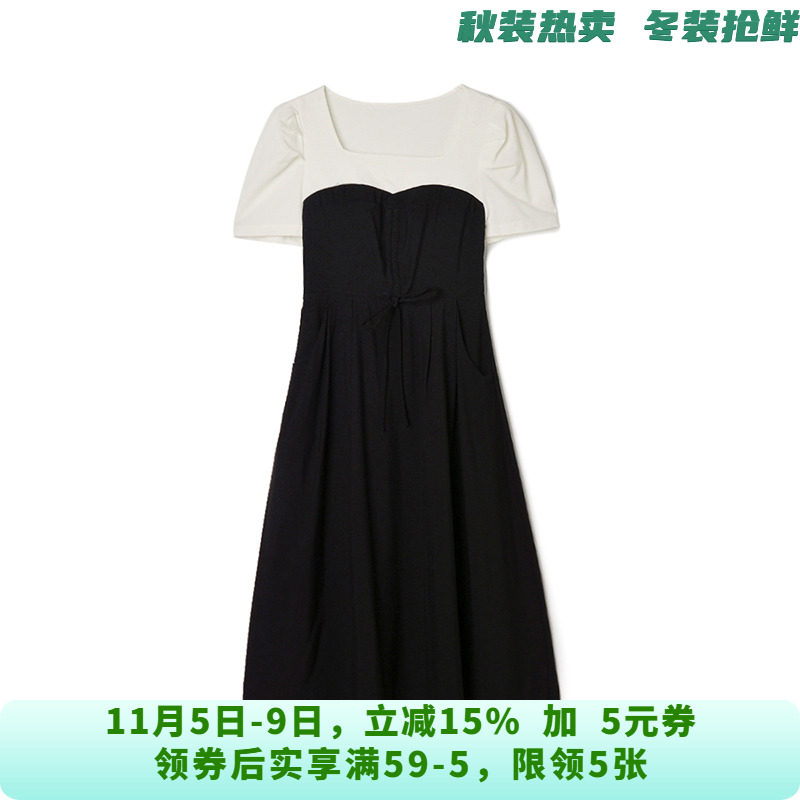 深圳南油NY0A0279拼色五分袖中长裙连衣裙女5.1夏