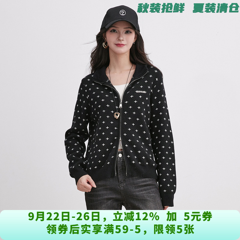 MO0K0002拼色印花长袖上衣含羊毛长袖外套女10.14冬