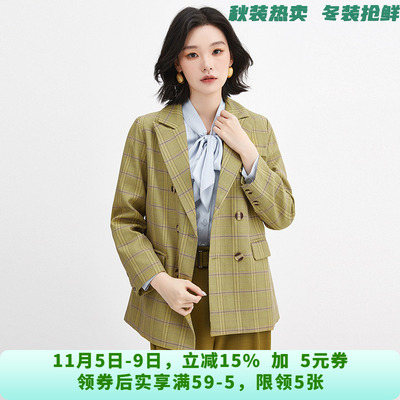 VN0K0016复古格纹西装上衣高级感长袖外套女7.31秋