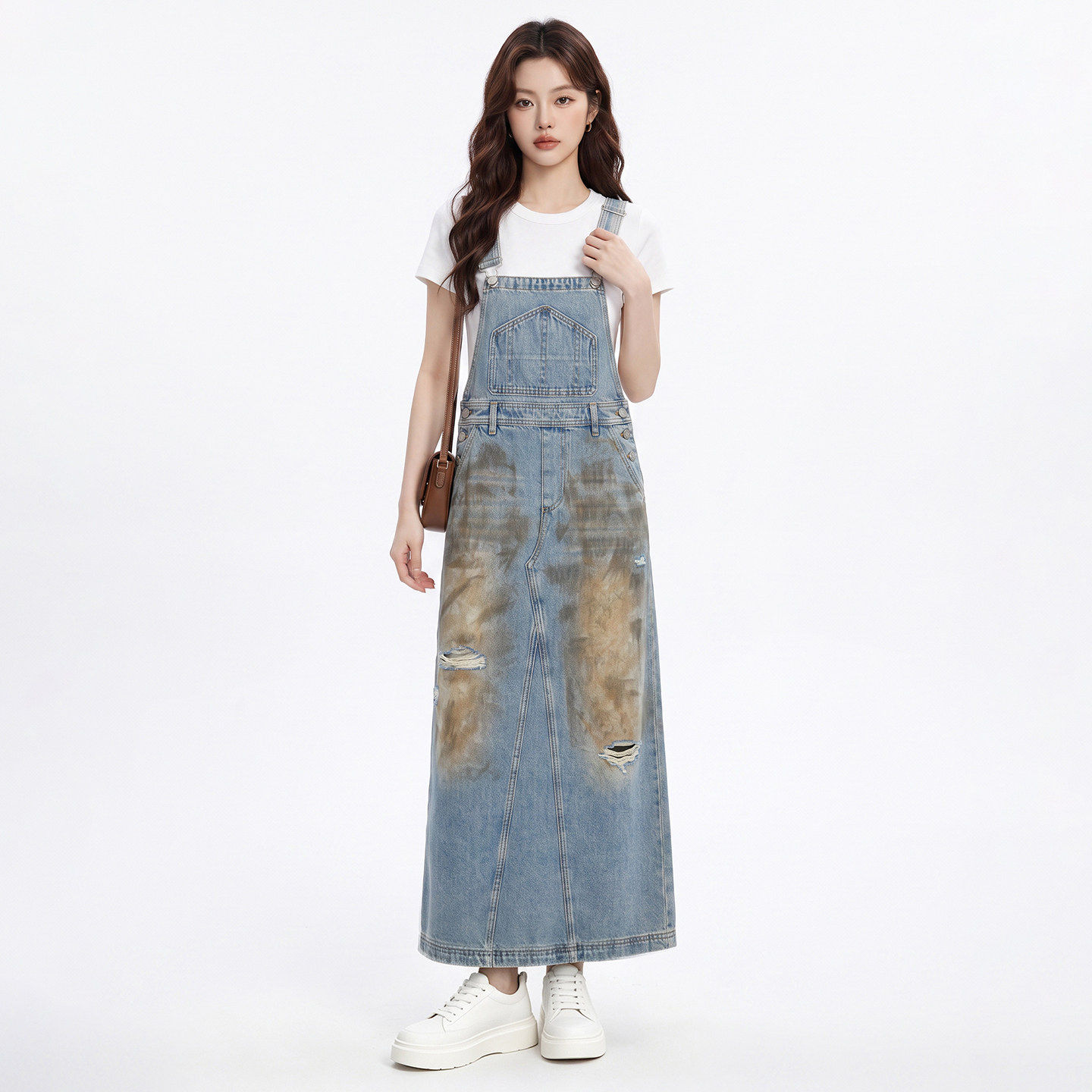 高端IV0A0001时尚破洞纯棉背带裙子连衣裙女8.23秋