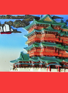 3D立体古建筑冰箱贴中国风立体浮雕装饰磁贴江西滕王阁纯手绘手作