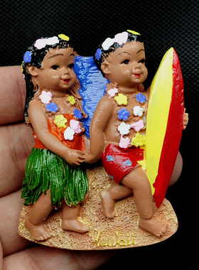 新款美国夏威夷娃娃冰箱贴磁贴立体浮雕手绘外贸精致旅游纪念品
