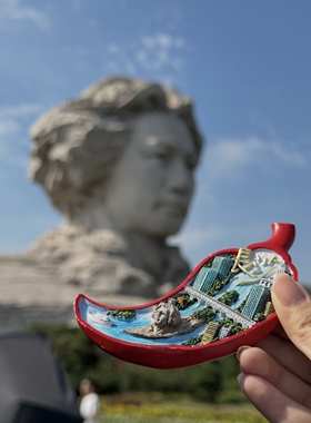 湖南长沙旅游纪念品收藏品大辣椒里的橘子洲头冰箱贴立体树脂磁吸