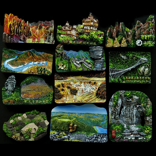 版权中国油画树脂创意冰箱贴壶口瀑布三清山天水麦积山梵净山包邮