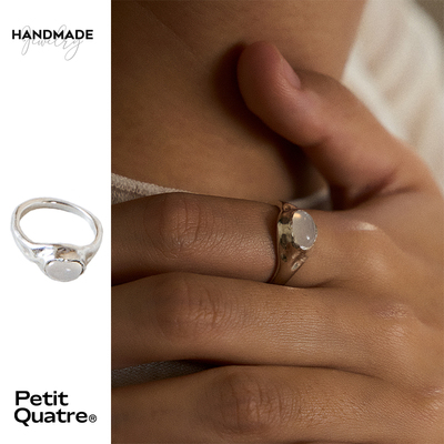 PQ纯手工制天然白玉髓镶嵌戒指