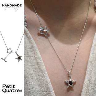 PetitQuatre纯手工制925银镶嵌天然火玛瑙星星吊坠项链男女同款
