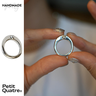 PetitQuatre纯手工制通体990银椭圆爱心戒指原创设计小众情侣