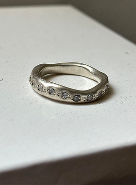 petitquatre纯手工定制通体925银天然白水晶镶嵌戒指男女同款