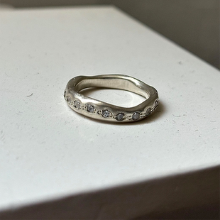 petitquatre纯手工定制通体925银天然白水晶镶嵌戒指男女同款