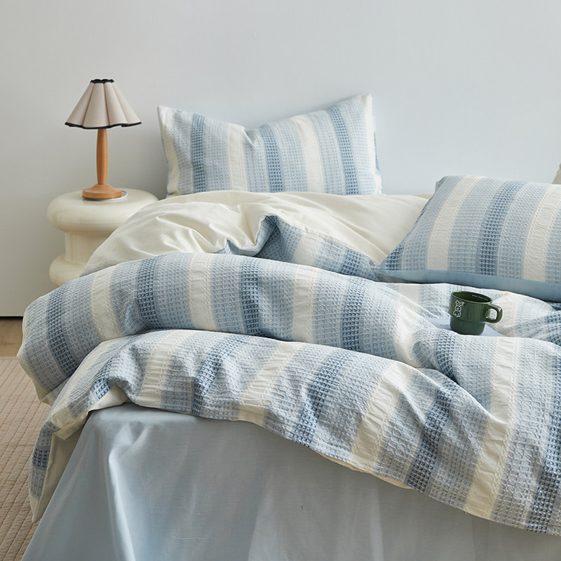 北欧风纯色字母刺绣纯棉床上四件套 裸睡简约床单被套床笠式床品