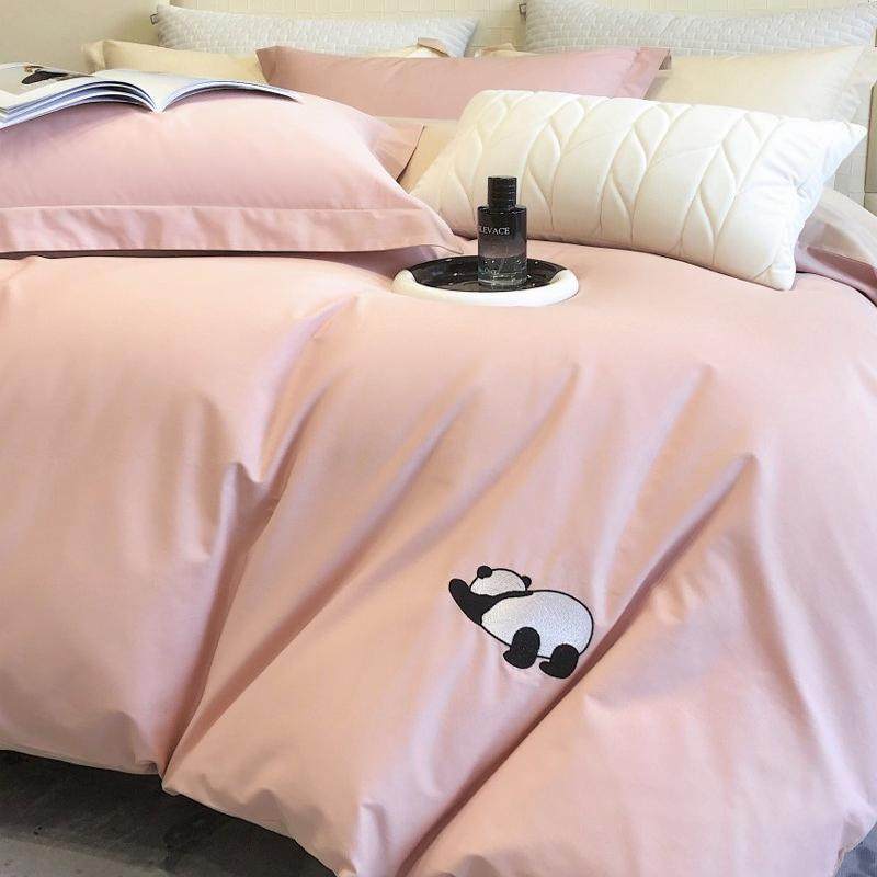 国风纯色可爱清新高支长绒棉纯棉四件套全棉柔软刺绣被套床上用品