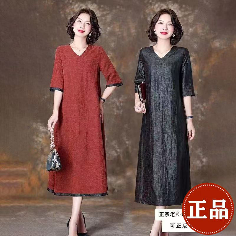 阔太太真丝香云纱连衣裙女2025年春夏新款高端桑蚕丝大码妈妈裙子图片