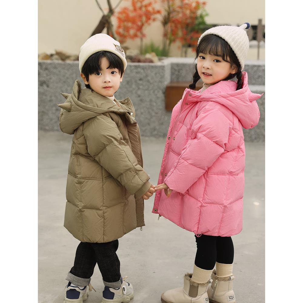 儿童羽绒服中长款冬装加厚韩版男童女童中小童宝宝白鸭绒保暖外套