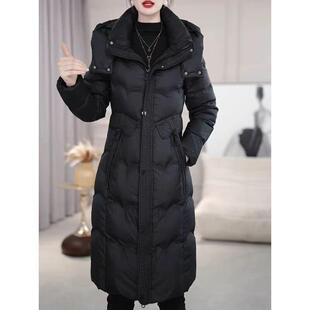 高端时尚中长款羽绒棉服女2025冬季新款女士过膝修身加厚保暖外套